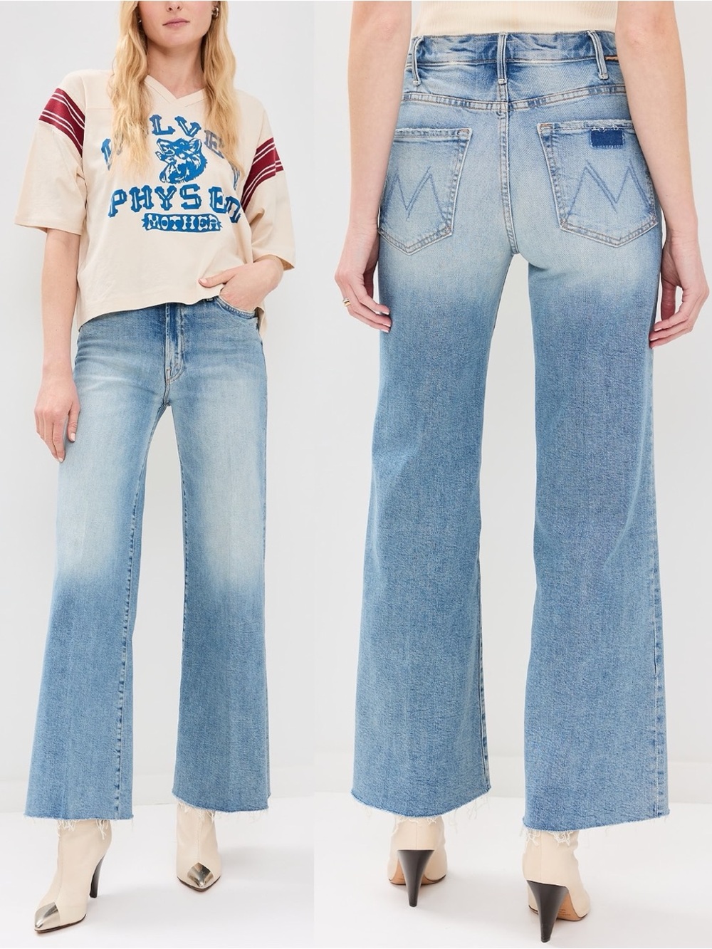 NWT MOTHER The Hustler Roller Fray Jeans I Confess Blue Size 27 Wide Leg Flare